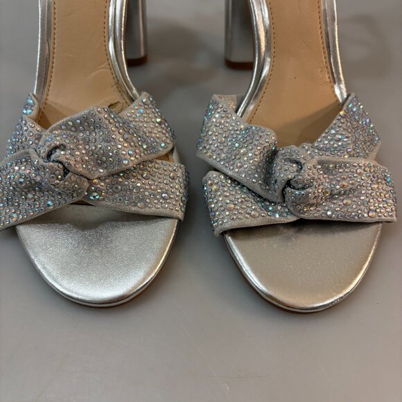 Jewel Badgley Mischka 8.5 Nicoline Silver Metallic 4" Heels Ankle Strap Sandals - Picture 3 of 8